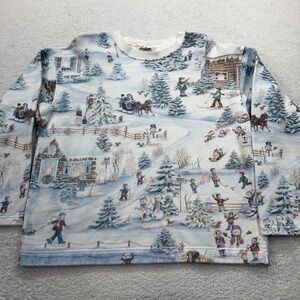 VTG Northern Reflections Winter Scene Sweatshirt Women's M Crewneck Christmas